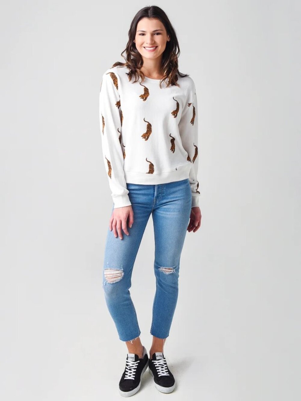 Monrow Tiger Sweatshirt Allover Tiger Print Boyfriend Small